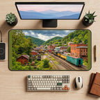 Vintage Railroad Town in Green Hills desk mat — product mockup 2