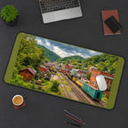 Vintage Railroad Town in Green Hills desk mat — product mockup 3