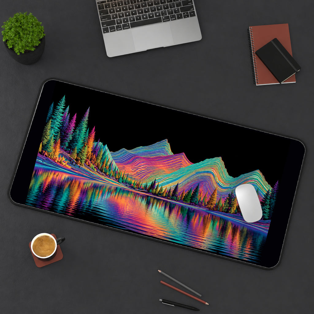 Rainbow Mountains Reflected in a Lake desk mat — product mockup 3