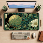 Emerald Moon and Art Nouveau Flowers desk mat — product mockup 2