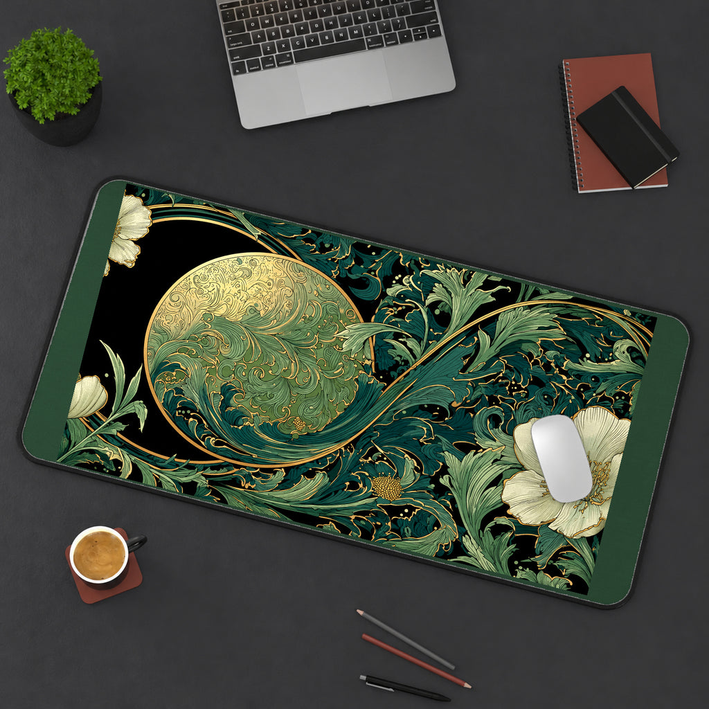 Emerald Moon and Art Nouveau Flowers desk mat — product mockup 3