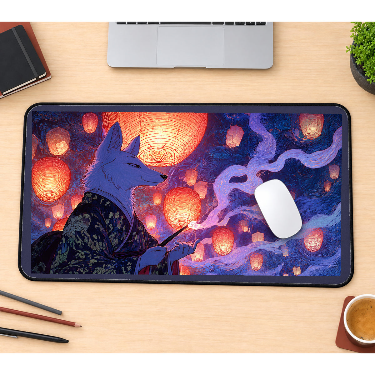 Fox Spirit at a Lantern Festival desk mat — product mockup 1