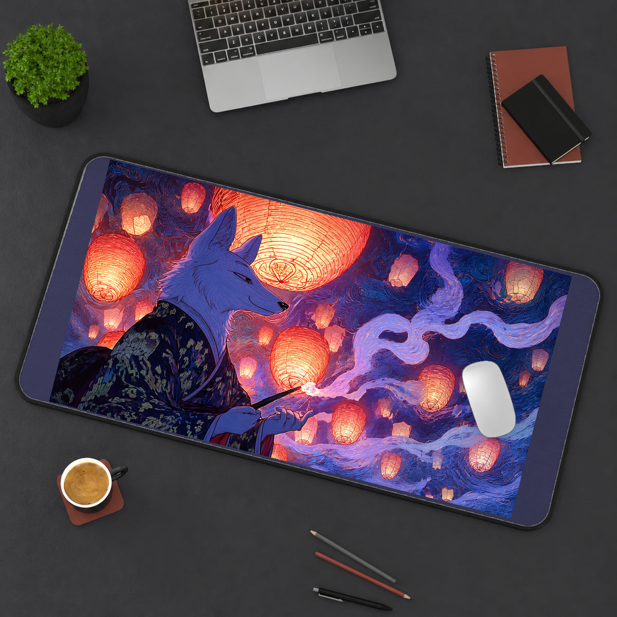 Fox Spirit at a Lantern Festival desk mat — product mockup 3