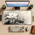 White Lotus in Monochrome Wash desk mat — product mockup 2