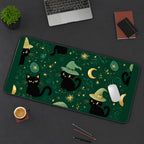 Tiny Witch Cats on Emerald desk mat — product mockup 3