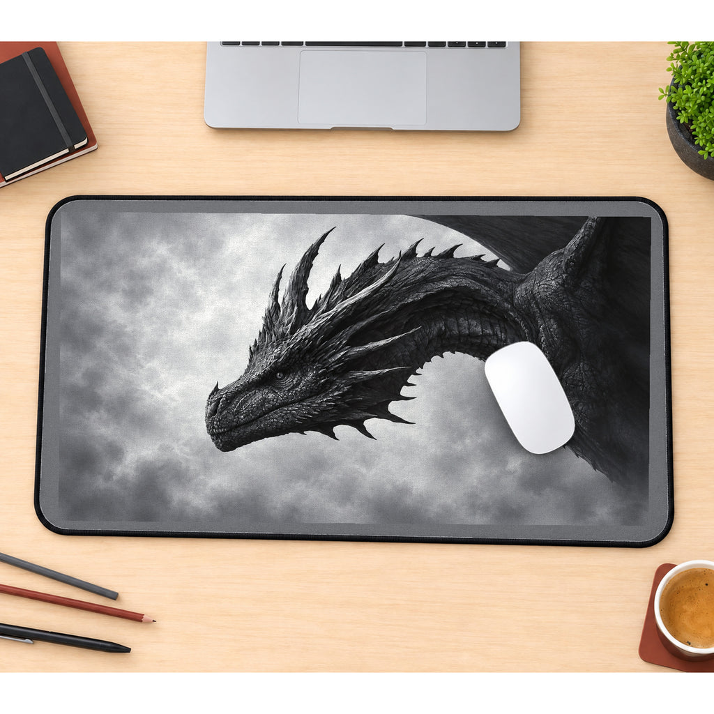 Black Dragon in Gray Mist desk mat — product mockup 1