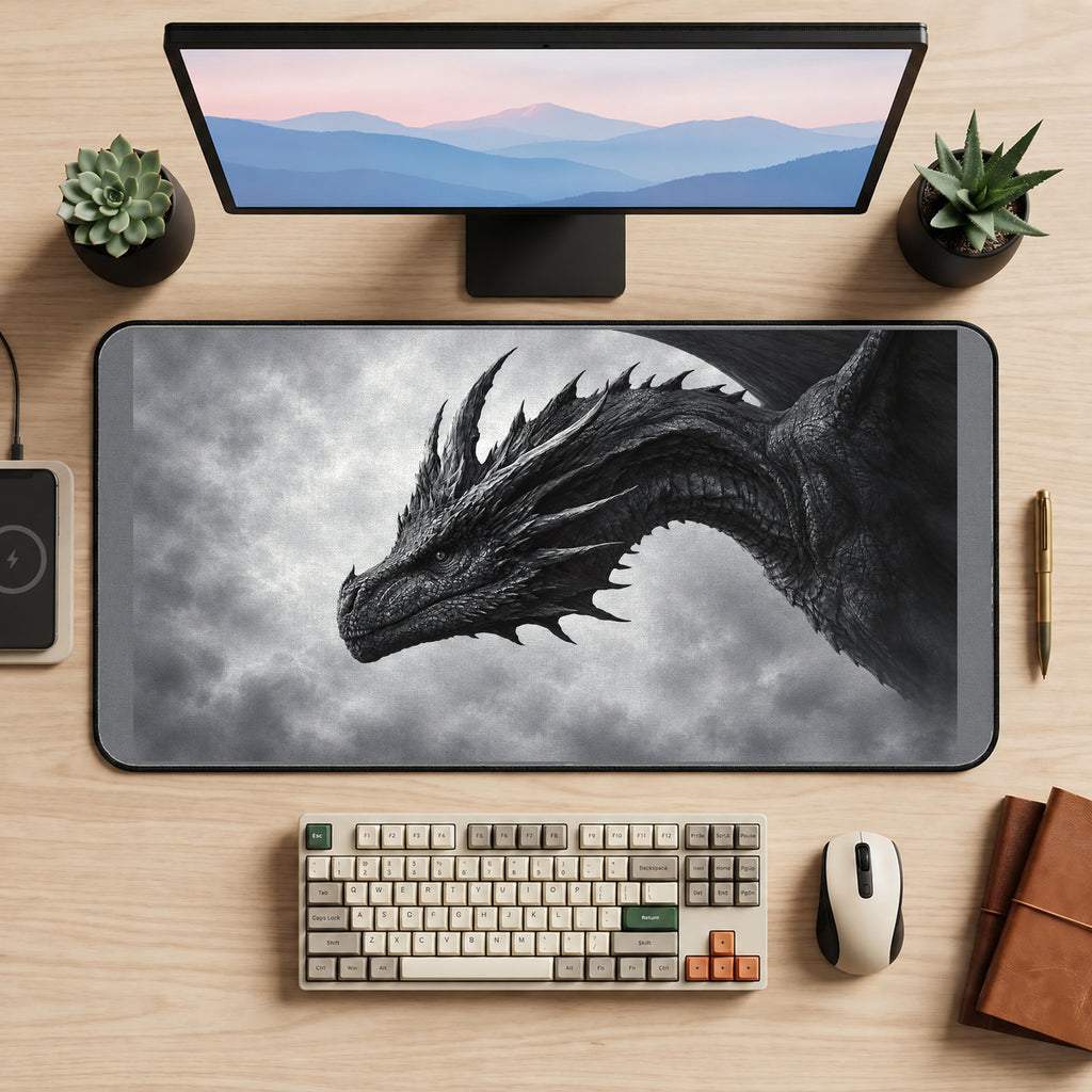 Black Dragon in Gray Mist desk mat — product mockup 2