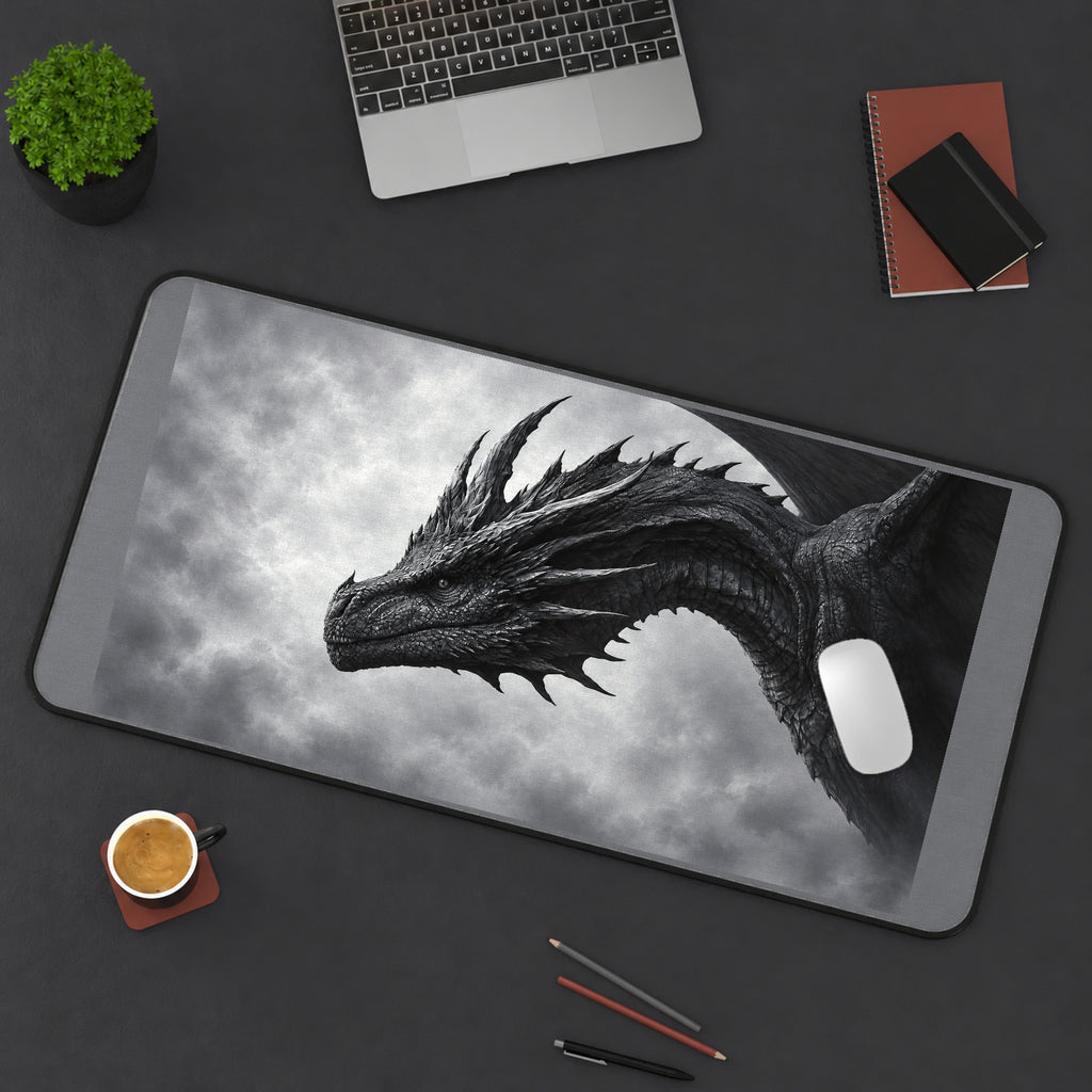 Black Dragon in Gray Mist desk mat — product mockup 3