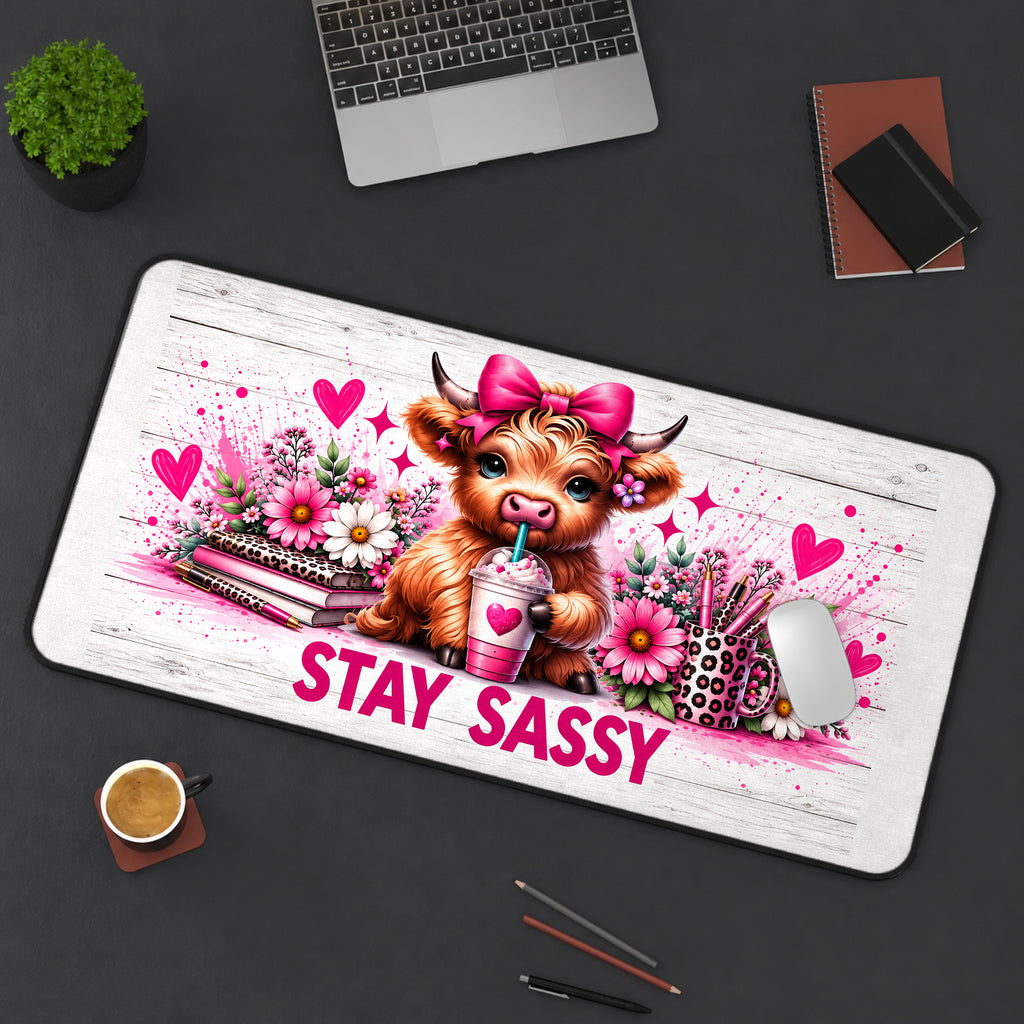 Stay Sassy Highland Cow desk mat — product mockup 3