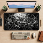 Falling Angels in Engraved Clouds desk mat — product mockup 2