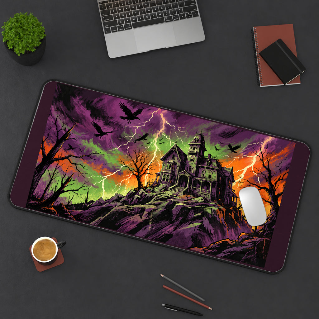 Haunted House in a Lightning Storm desk mat — product mockup 3