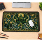 Tentacled Entity in Green Mosaic desk mat — product mockup 1