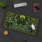 Tentacled Entity in Green Mosaic desk mat — product mockup 3