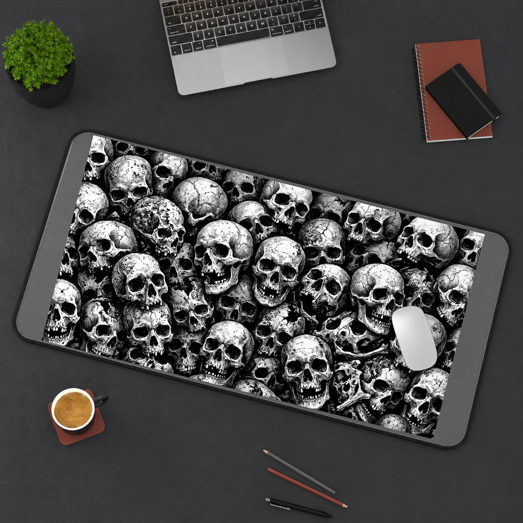 Black and White Skull Pile desk mat — product mockup 3