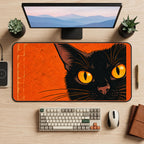 Black Cat with Orange Eyes desk mat — product mockup 2
