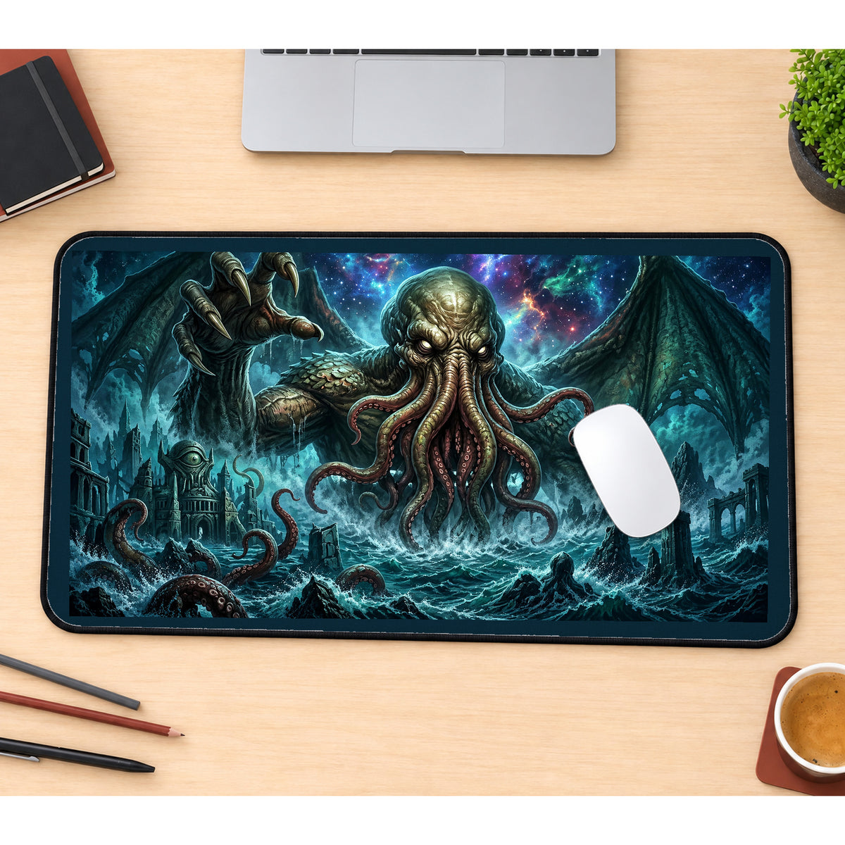 Winged Tentacled Sea Entity desk mat — product mockup 1