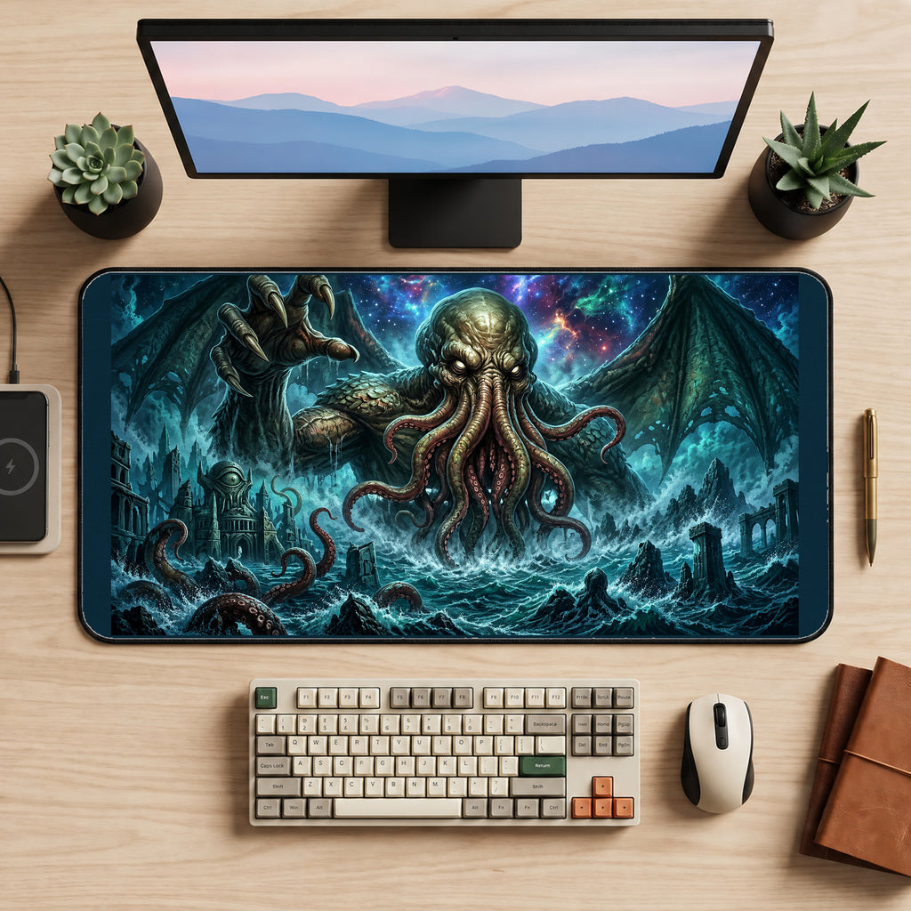 Winged Tentacled Sea Entity desk mat — product mockup 2