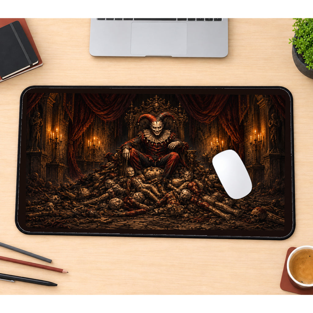 Sinister Jester on a Skull Throne desk mat — product mockup 1