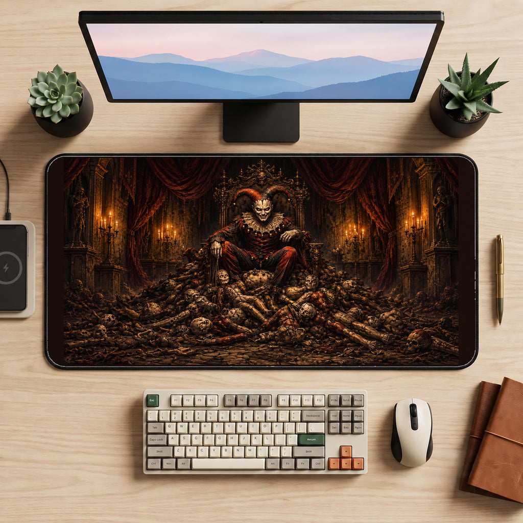 Sinister Jester on a Skull Throne desk mat — product mockup 2