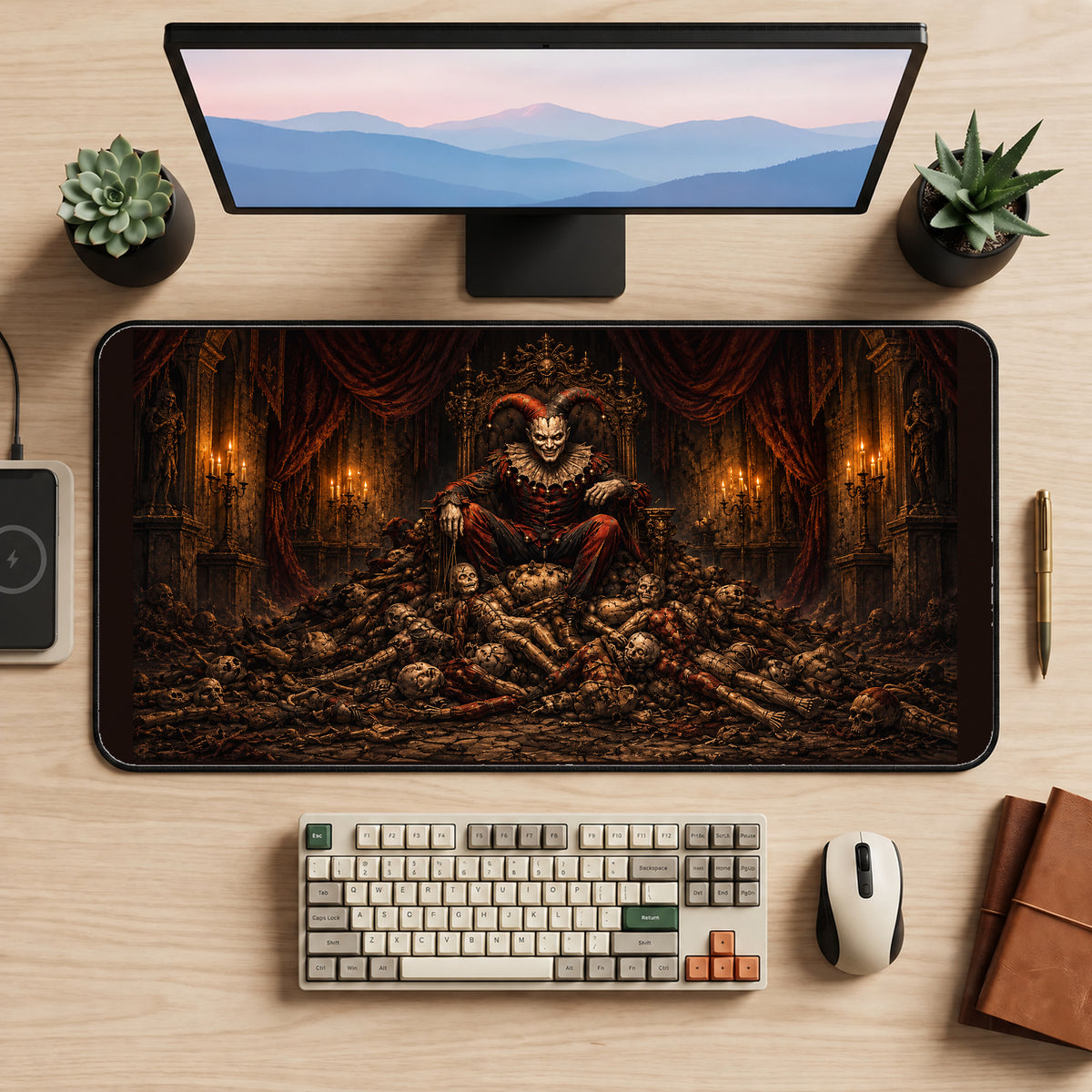 Sinister Jester on a Skull Throne desk mat — product mockup 2