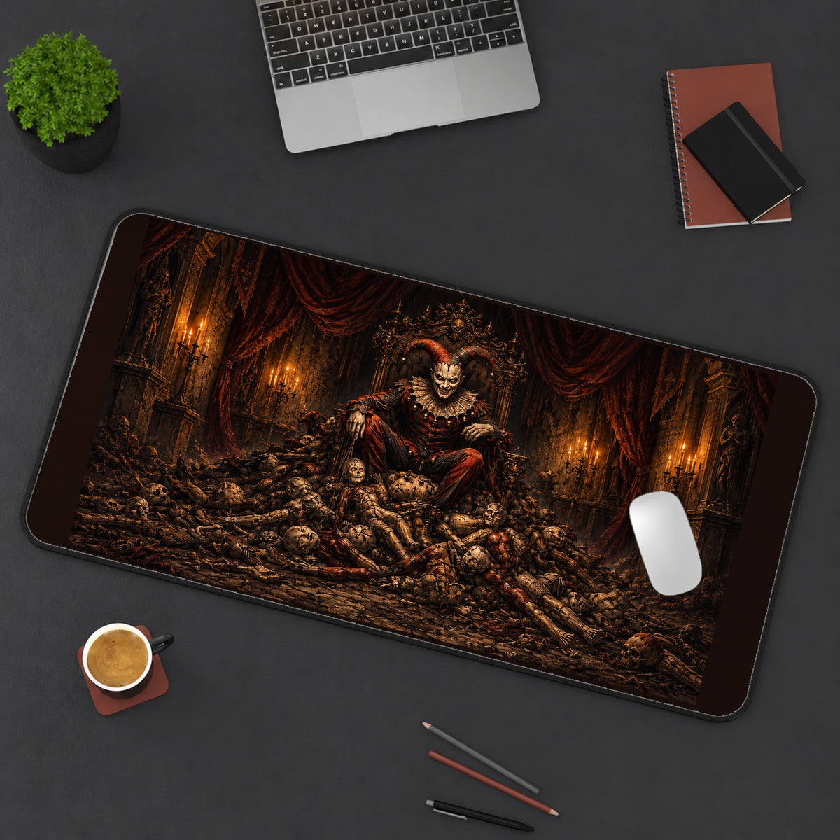 Sinister Jester on a Skull Throne desk mat — product mockup 3
