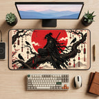 Black Samurai beneath a Red Sun desk mat — product mockup 2