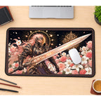 Floral Dark Knight with a Greatsword desk mat — product mockup 1