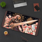 Floral Dark Knight with a Greatsword desk mat — product mockup 3