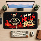 Sarcastic Skeleton in Flames desk mat — product mockup 2