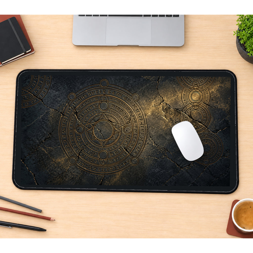 Ancient Rune Stone Circles desk mat — product mockup 1