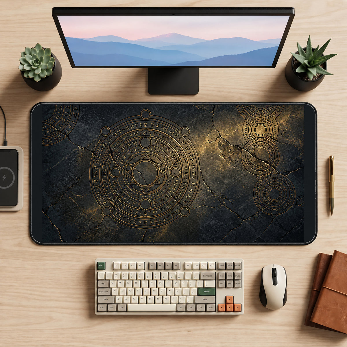 Ancient Rune Stone Circles desk mat — product mockup 2