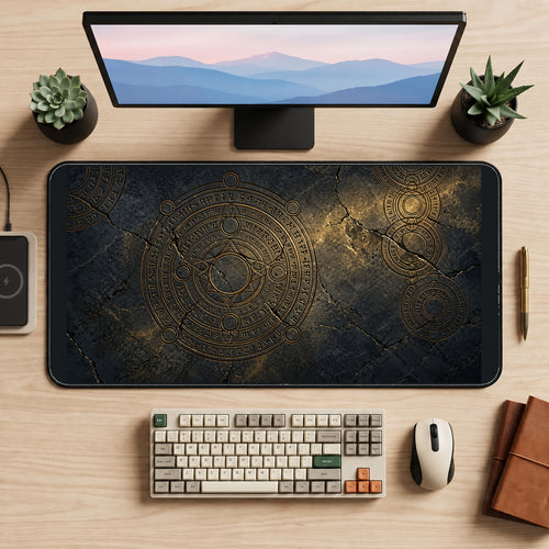 Ancient Rune Stone Circles desk mat — product mockup 2
