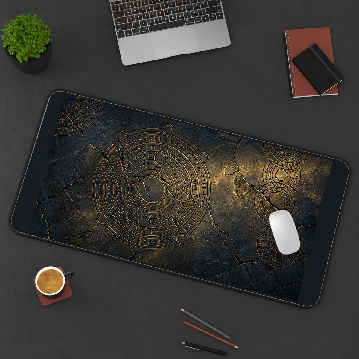 Ancient Rune Stone Circles desk mat — product mockup 3