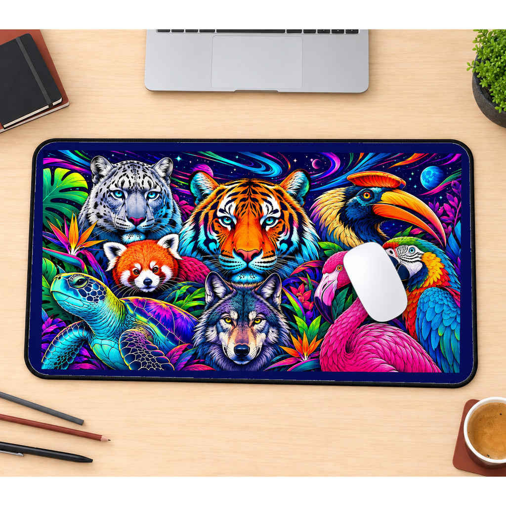 Rainbow Safari Animal Collage desk mat — product mockup 1