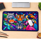Rainbow Safari Animal Collage desk mat — product mockup 1