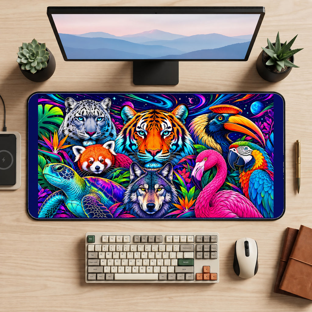Rainbow Safari Animal Collage desk mat — product mockup 2