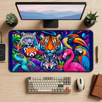 Rainbow Safari Animal Collage desk mat — product mockup 2