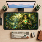 Woodland Fairy Holding a Green Orb desk mat — product mockup 2