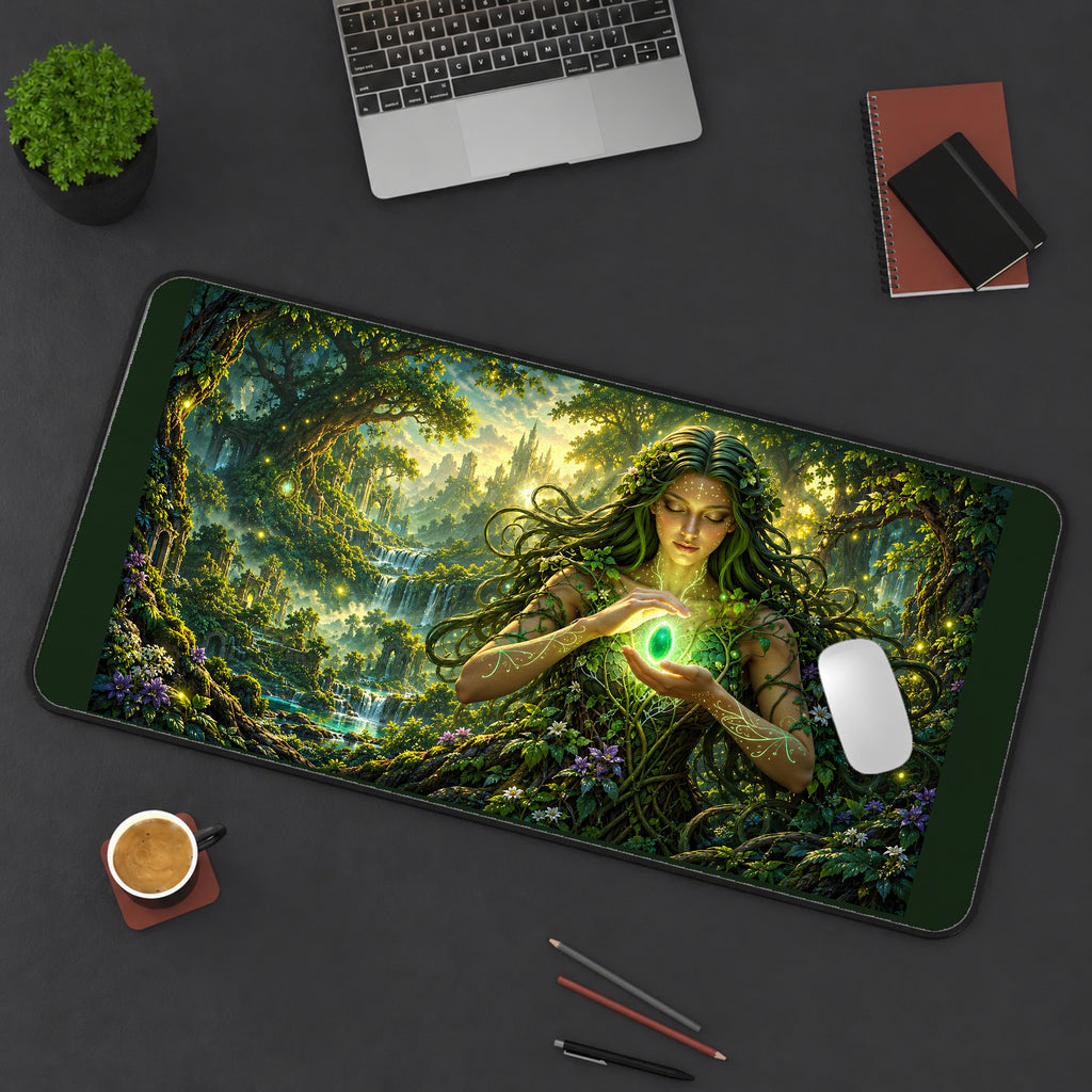Woodland Fairy Holding a Green Orb desk mat — product mockup 3