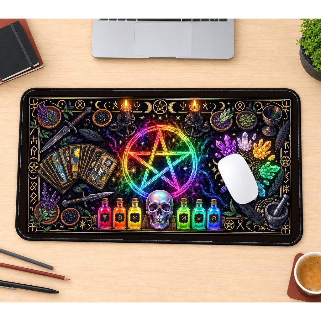 Rainbow Pentagram Witch Altar desk mat — product mockup 1