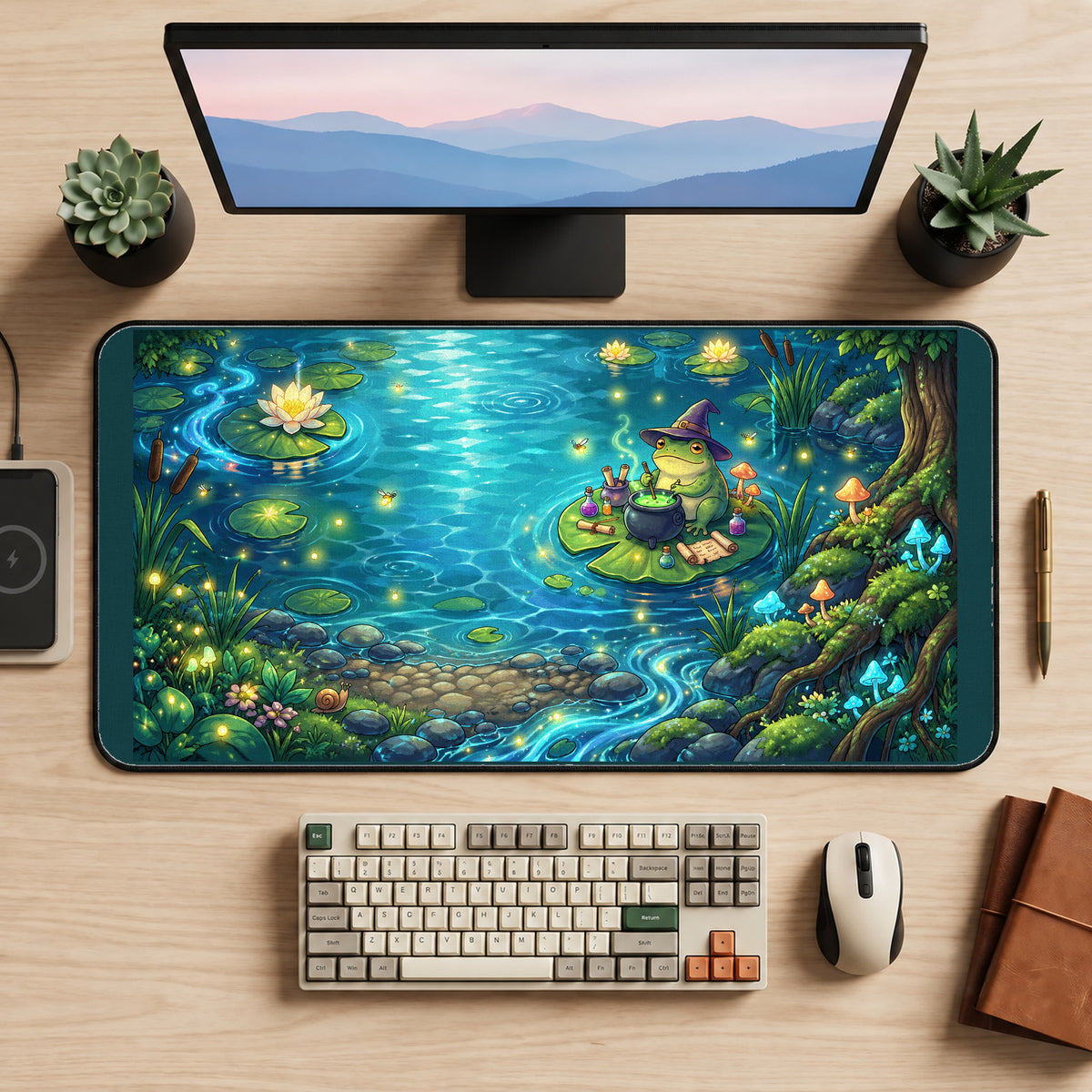 Wizard Frog at a Glowing Pond desk mat — product mockup 2