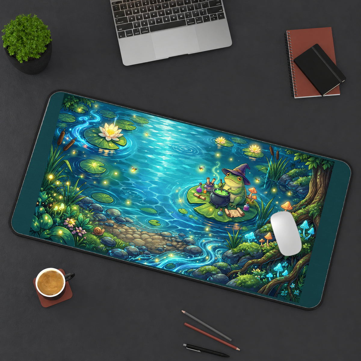 Wizard Frog at a Glowing Pond desk mat — product mockup 3