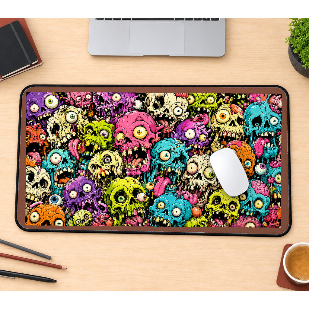 Colorful Melting Zombie Skull Pattern desk mat — product mockup 1