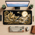 Golden Nine Tailed Fox at the Moon desk mat — product mockup 2