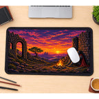 Pixel Knight by a Sunset Campfire desk mat — product mockup 1