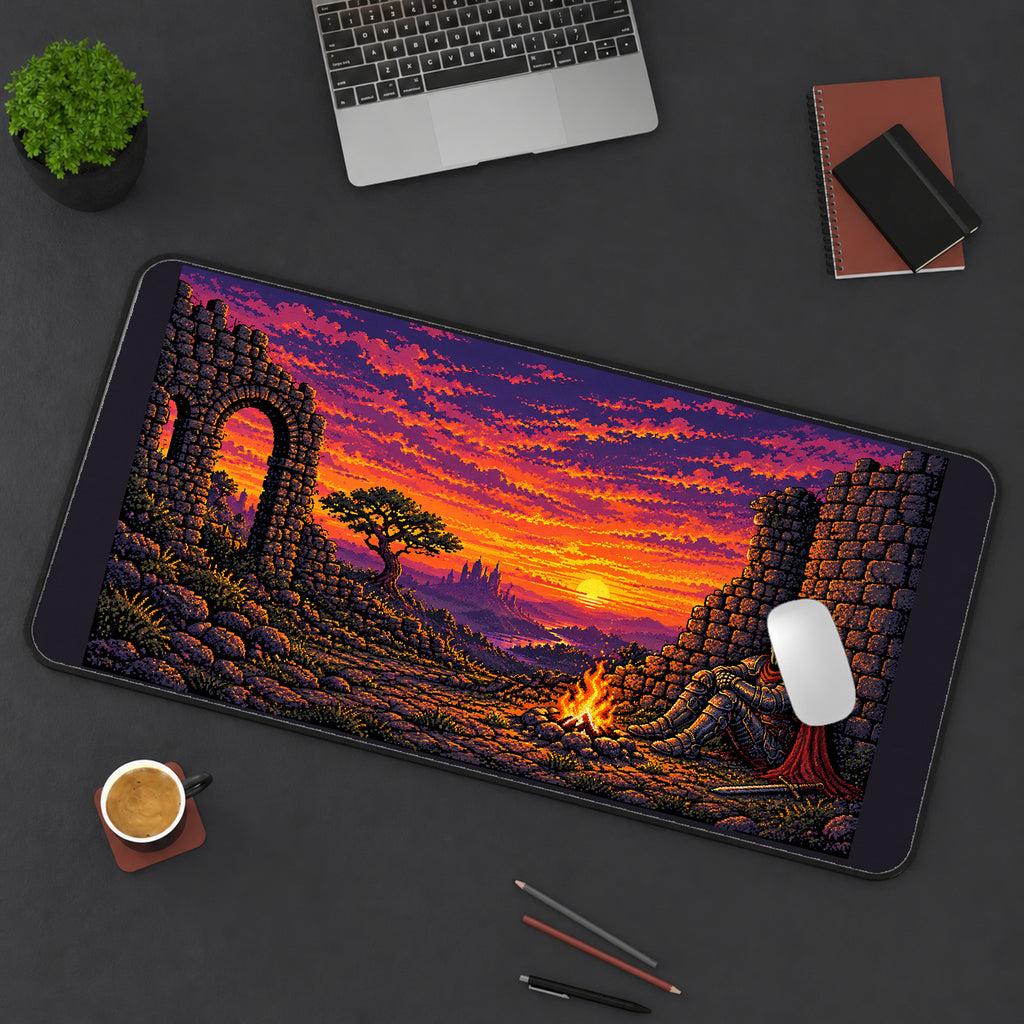 Pixel Knight by a Sunset Campfire desk mat — product mockup 3