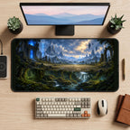Floating Ruins above a Reflective Lake desk mat — product mockup 2
