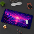 Pink Synthwave Mountain Grid desk mat — product mockup 3