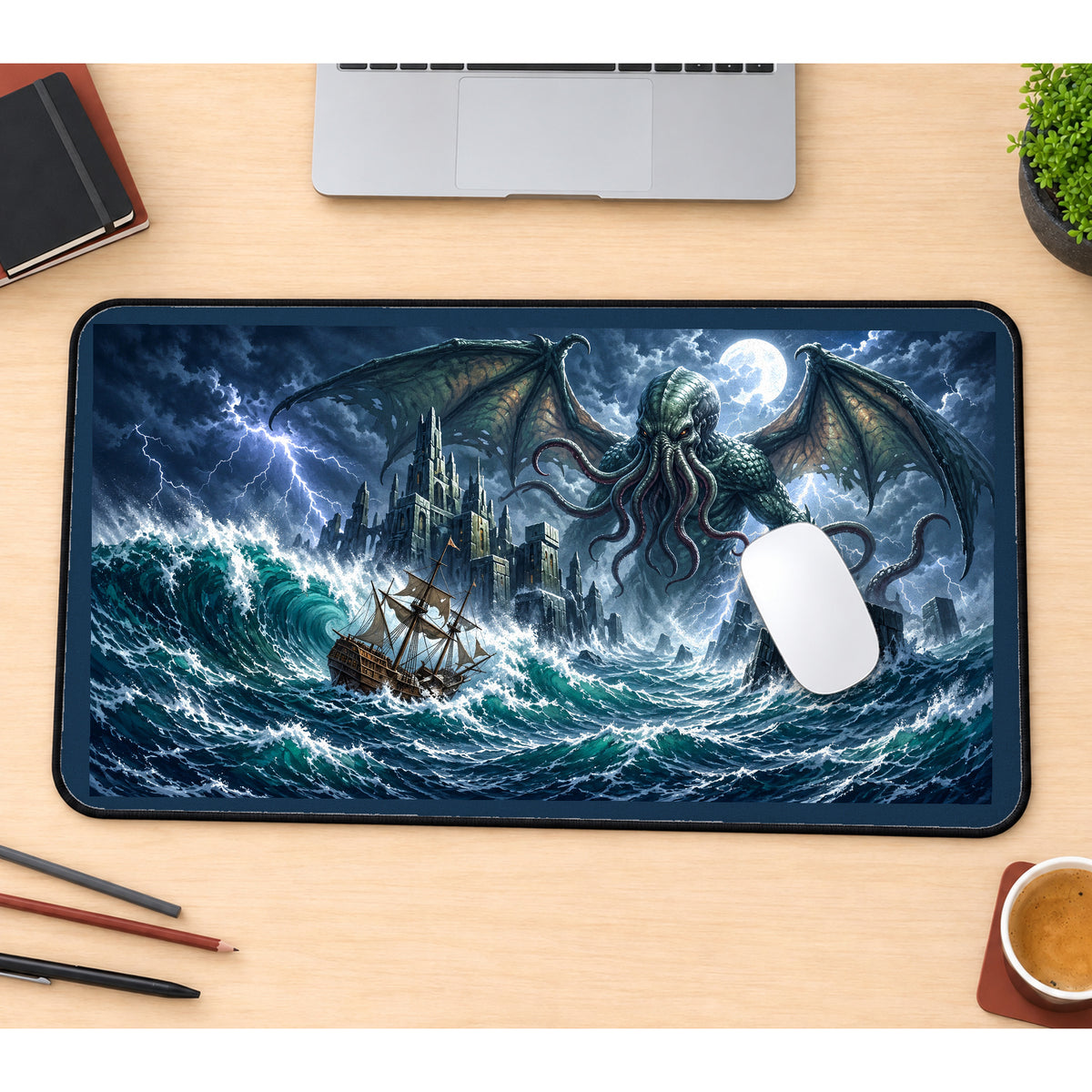 Tentacled Giant in a Stormy Sea desk mat — product mockup 1