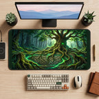 Ancient Tree with Glowing Green Roots desk mat — product mockup 2